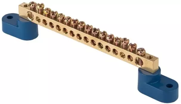 Шина EKF sn0-125-16-2 "0" N (8x12мм) 16 отв. латунь 2 синих угловых изолятора