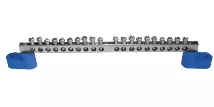 Шина EKF sn0-125-20-2 "0" N (8x12мм) 20 отв. латунь 2 синих угловых изолятора