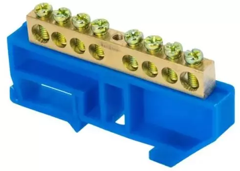 Шина EKF sn0-125-8-d "0" N (8x12мм) 8 отв. латунь синий изолятор на DIN-рейку