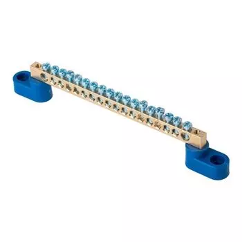 Шина EKF sn0-2-63-18 "0" N (6x9мм) 18 отв. латунь 2 синих угловых изолятора
