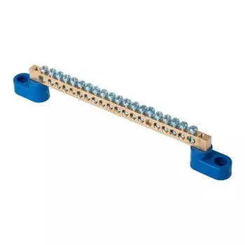 Шина EKF sn0-2-63-20 "0" N (6x9мм) 20 отв. латунь 2 синих угловых изолятора