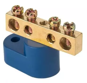 Шина EKF sn0-63-04-1 "0" N (6x9мм) 4 отв. латунь синий угловой изолятор