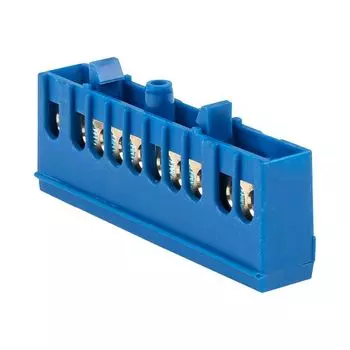 Шина EKF sn0-63-10-ib "0" N (6x9мм) 10 отв. латунь синий изолир. корп. на DIN-рейку