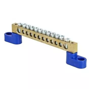 Шина EKF sn0-63-12-2 "0" N (6x9мм) 12 отв. латунь 2 синих угловых изолятора
