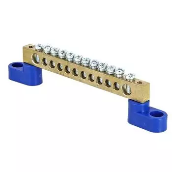 Шина EKF sn0-63-12-2-r "0" N (6x9мм) 12 отв. латунь 2 синих угловых изолятора розн. стикер