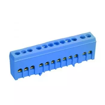 Шина EKF sn0-63-12-ib "0" N (6x9мм) 12 отв. латунь синий изолир. корп. на DIN-рейку