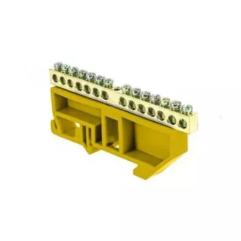 Шина EKF sn0-63-14-dz "0" N (6x9мм) 14 отв. латунь желтый изолятор на DIN-рейку