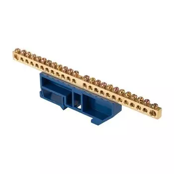 Шина EKF sn0-63-24-d "0" N (6x9мм) 24 отв. латунь синий изолятор на DIN-рейку