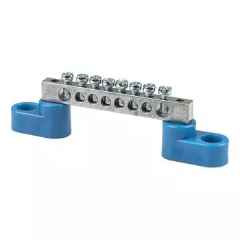 Шина EKF sn1-63-08-2 "0" N (6x9мм) 8 отв. цинк 2 синих угловых изолятора