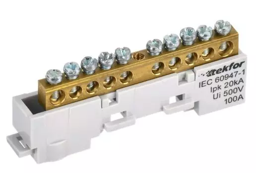 Шина L "фаза" IEK TF-NN10-10-DL-K03 TEKFOR неизолированная на универсальном держателе 6х9-10-Ср