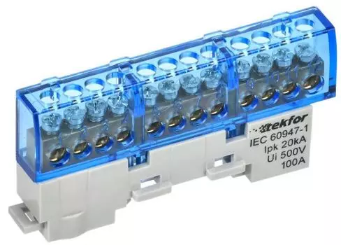 Шина N "ноль" IEK TF-NN10-12-DL-K07 TEKFOR неизолированная на универсальном держателе 6х9-12-С