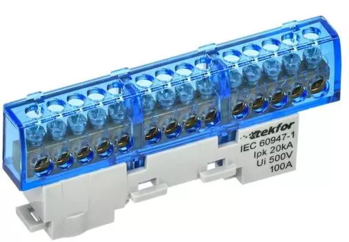 Шина N "ноль" IEK TF-NN10-14-DL-K07 TEKFOR неизолированная на универсальном держателе 6х9-14-С