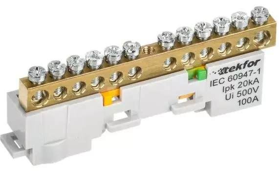 Шина PE "земля" IEK TF-NN10-12-DL-K05 TEKFOR неизолированная на универсальном держателе 6х9-12-Ж