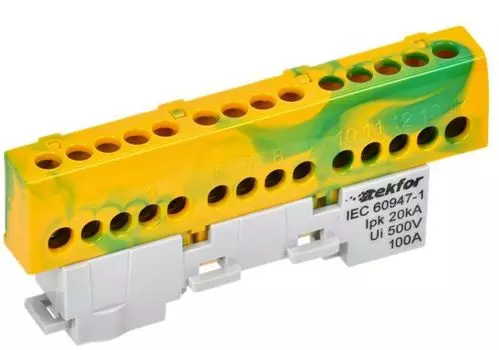 Шина PE "земля" IEK TF-NN10-14-KL-K52 TEKFOR изолированная на универсальном держателе 6х9-14-ЖЗ