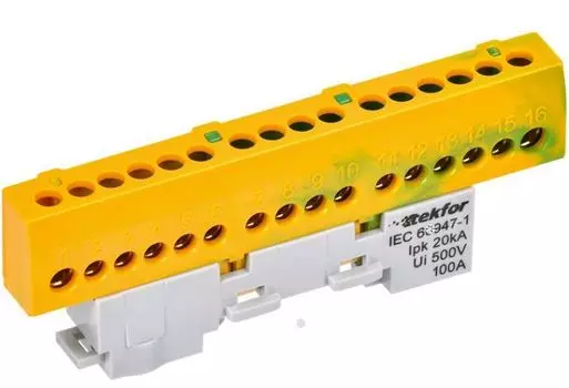 Шина PE "земля" IEK TF-NN10-16-KL-K52 TEKFOR изолированная на универсальном держателе 6х9-16-ЖЗ
