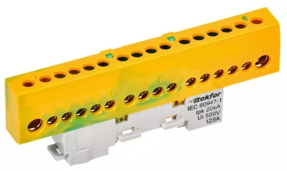 Шина PE "земля" IEK TF-NN20-12-KL-K52 TEKFOR изолированная на универсальном держателе 8х12-12-ЖЗ
