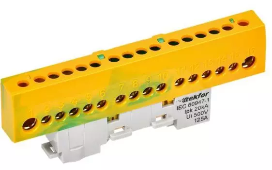 Шина PE "земля" IEK TF-NN20-16-KL-K52 TEKFOR изолированная на универсальном держателе 8х12-16-ЖЗ