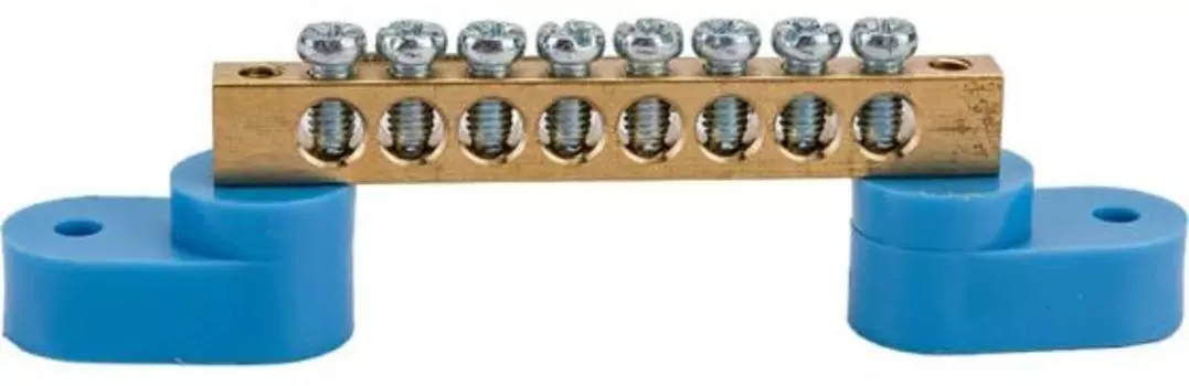 Шина Rexant 11-2326 «N» нулевая 6х9 мм на двух угловых синих изоляторах 8 групп