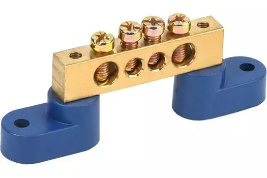 Шина Rexant 11-2331 «N» нулевая 8х12 мм на двух угловых синих изоляторах 4 группы