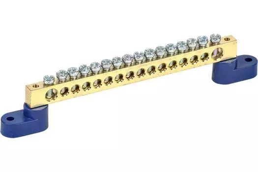 Шина Rexant 11-2337 «N» нулевая 8х12 мм на двух угловых синих изоляторах 16 групп