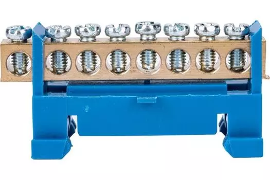 Шина Rexant 11-2353 «N» нулевая с синим изолятором тип «Стойка» на DIN-рейку 6x9 мм 8 групп