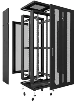 Шкаф напольный 19", 27U Cabeus ND-05C-27U60/60-BK телекоммуникационный 600x600x1388mm (ШхГхВ) передняя и задняя перфорированные двери, ручка с замком,