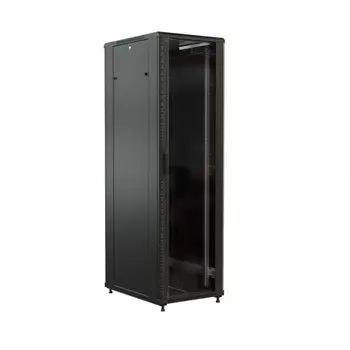 Шкаф напольный 19", 27U WRLine WR-TT-2766-AS-RAL9004 коммутационный 600x600мм пер.дв.стекл задн.дв.стал.лист 2 бок.пан. направл.под винты 800кг черный
