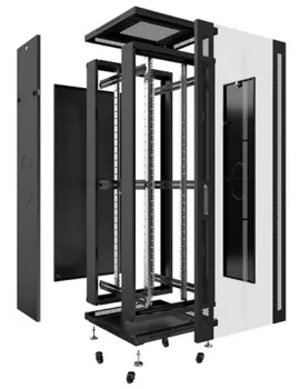 Шкаф напольный 19", 32U Cabeus SH-05C-32U60/80-BK телекоммуникационный 600x800x1610mm (ШхГхВ) передняя стеклянная и задняя сплошная металлическая двер