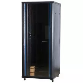 Шкаф напольный Wize W32U80R 19”, 32U, стеклянная передняя дверь, задняя дверь металл, вент. панель с 2 вентиляторами, колеса, макс. вес нагрузки 800 к