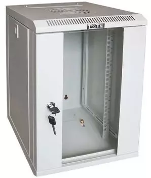 Шкаф настенный 10", 9U TWT TWT-CBW10G-9U-3x3-GY 312x300, стеклянная дверь, серый