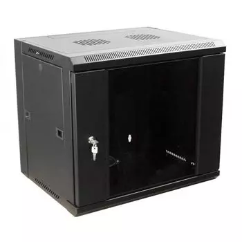 Шкаф настенный 19", 12U TopLAN TOP-MDX-SH-12U60-45-GS-BK настенный, 450 мм, дверь стекло, черный