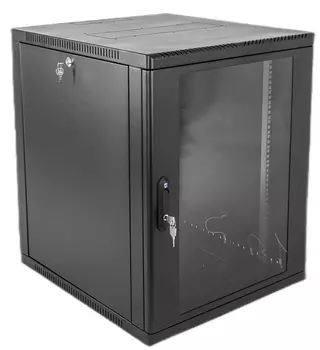 Шкаф настенный 19", 15U ЦМО ШРН-15.500-9005 телекоммуникационный сварной (600 500) съёмные стенки, дверь стекло, чёрный