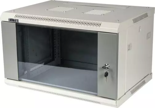 Шкаф настенный 19", 15U TWT TWT-CBWPG-15U-6x4-GY серии Pro, 600x450, стеклянная дверь