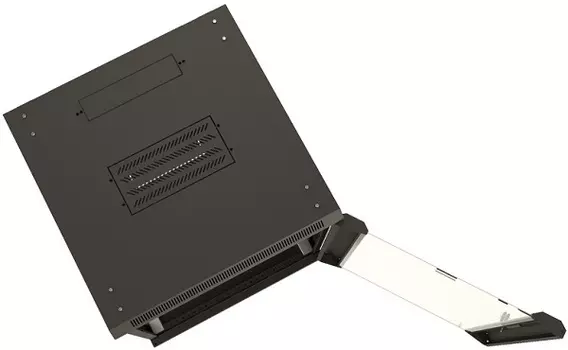 Шкаф настенный 19", 22U Hyperline TWB-FC-2245-GP-RAL9004 стеклянная дверь с перфорацией по бокам, ручка с замком, с возможностью установки на ножки (в