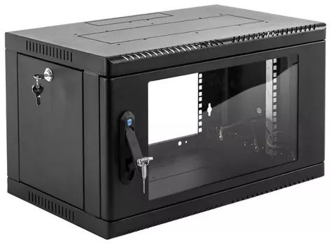 Шкаф настенный 19", 6U ЦМО ШРН-6.350-9005 телекоммуникационный сварной (600 350) съёмные стенки, дверь стекло, чёрный