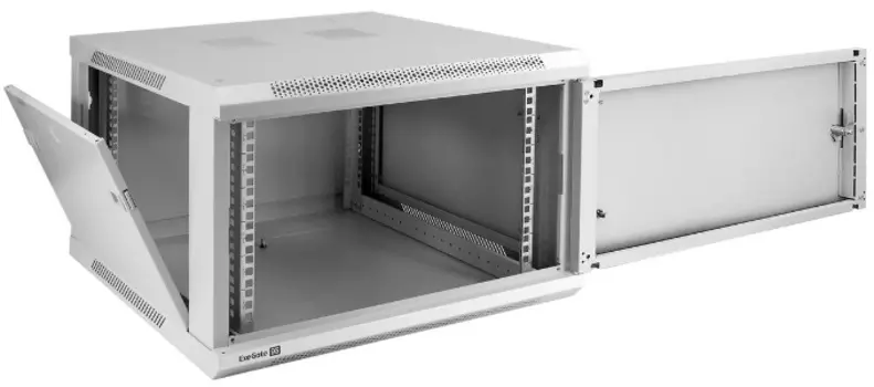 Шкаф настенный 19", 6U Exegate EC-WM-6U.600.M.GREY EX298612RUS телекоммуникационный (19", 6U, 600x600x370mm (ШхГхВ), передняя дверь металл, съемные бо