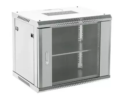 Шкаф настенный 19", 6U Rexant 04-0664-111 600450х368, дверь сплошное стекло, серый, RAL 7035