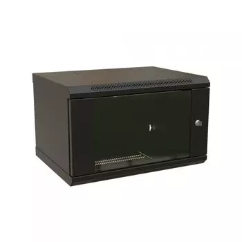 Шкаф настенный 19", 6U WRLine WR-TW-0645-GP-RAL9004 367x600х450мм, стеклянная дверь, цвет черный (RAL 9004) (разобранный)
