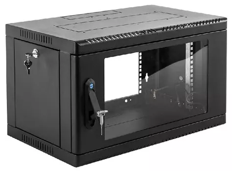 Шкаф настенный 19", 9U ЦМО ШРН-9.500-9005 телекоммуникационный сварной (600 500) съёмные стенки, дверь стекло, чёрный