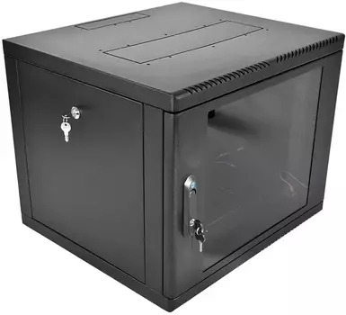 Шкаф настенный 19", 9U ЦМО ШРН-М-9.500-9005 телекоммуникационный разборный (600 520) съемные стенки, дверь стекло, цвет черный