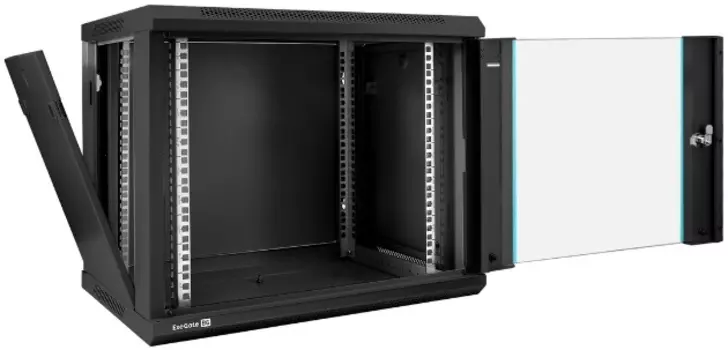 Шкаф настенный 19", 9U Exegate EC-WM-9U.600.G.BLACK EX298608RUS телекоммуникационный (19", 9U, 600x600x500mm (ШхГхВ), передняя дверь закаленное стекло