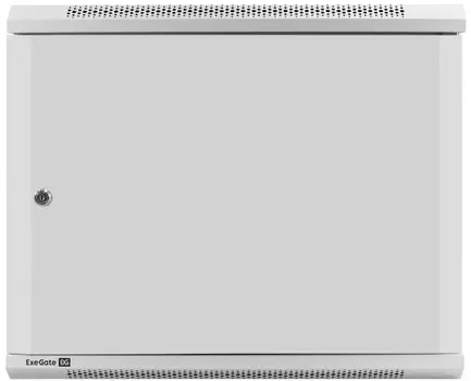Шкаф настенный 19", 9U Exegate EC-WM-9U.450.M.GREY EX298613RUS телекоммуникационный (19", 9U, 600x450x500mm (ШхГхВ), передняя дверь металл, съемные бо