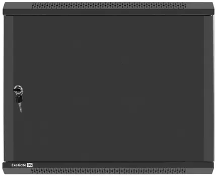 Шкаф настенный 19", 9U Exegate EC-WM-9U.600.M.BLACK EX298620RUS телекоммуникационный (19", 9U, 600x600x500mm (ШхГхВ), передняя дверь металл, съемные б