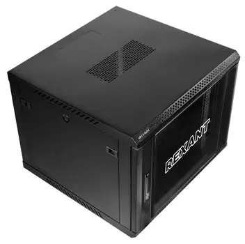 Шкаф настенный 19", 9U Rexant 04-0964-112 600450х501, дверь сплошное стекло, черный, RAL 9005