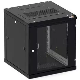 Шкаф настенный 19", 9U TLK TWC-096045-R-G-BK стеклянная дверь, Ш600хВ503хГ450мм, 2 пары монтажных направляющих, черный