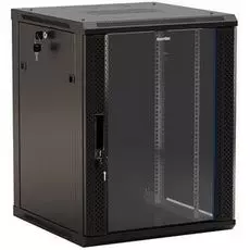 Шкаф серверный 19", 15U Hyperline TWB-FC-1566-GP-RAL9004 775x600х600мм, стеклянная дверь с перфорацией по бокам, ручка с замком, с возможностью устано