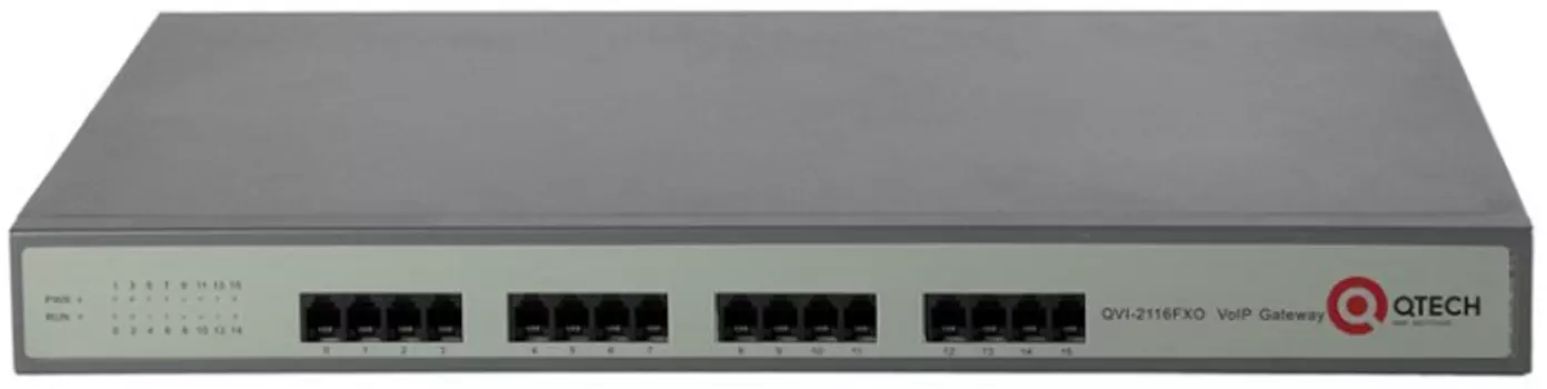 Шлюз QTECH QVI-2116-FXSO 8*FXO, 8*FXS 4*10/100BASE-T (LAN), 1 консольный порт RS-232, встроенный БП, 100-240В AC