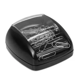 Скрепочница BRAUBERG 225188 магнитная с 30 скрепками, роликовый механизм подачи, черная