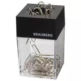Скрепочница BRAUBERG 225189 магнитная с 30 скрепками, прозрачный корпус