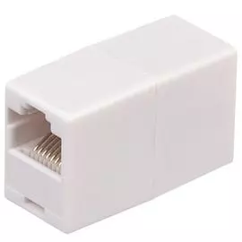 Соединитель Atcom AT2001 RJ45 для соединения патч-кордов (мама/мама, "бочка", бежевая, кабель внутри)